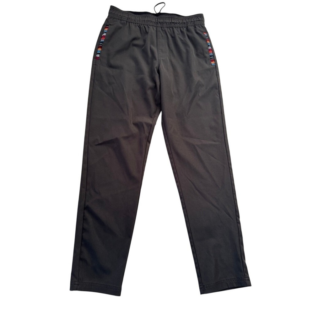 Wowie Women's Black Casual Straight Leg Pants Woven Trim Elastic Waist Size M